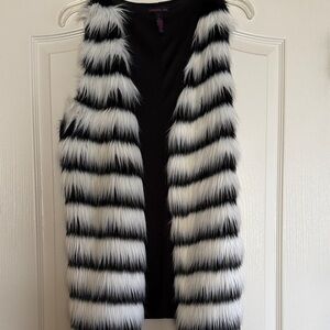 Material Girl Black and White Striped Faux Fur Vest
